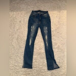 Ripped Slit Hem Skinny Jeans